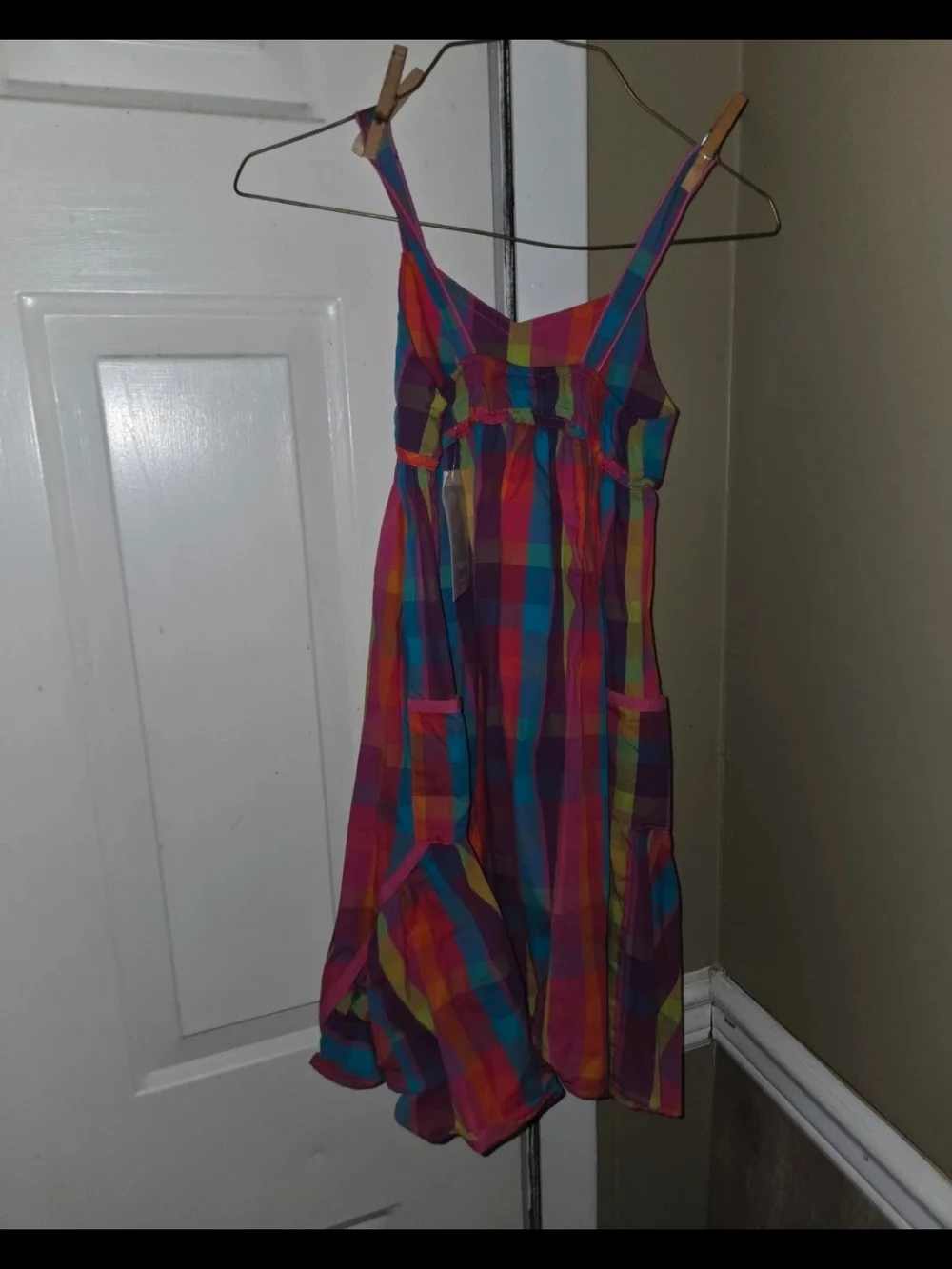 Bonnie Jean Multicolor Plaid Sundress with Pink Trim